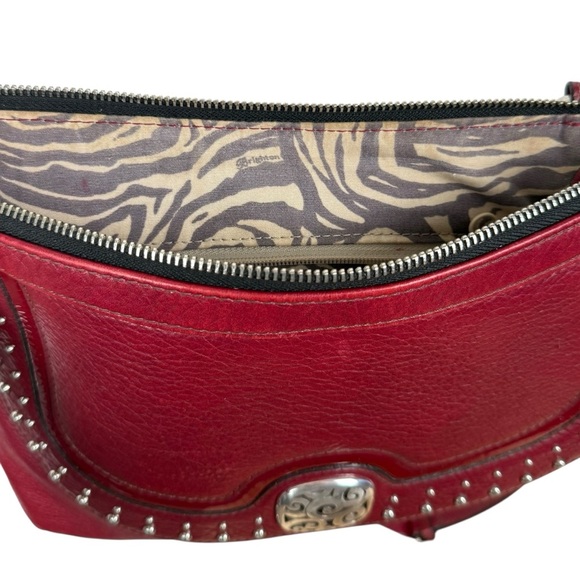 Y2K Brighton Bowie Red Leather Studded Shoulder Bag with Silver Heart Charm - Picture 10 of 16